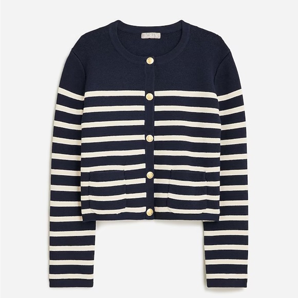 J.Crew Emilie sweater lady jacket in stripe small navy Moroccan sand - Picture 1 of 3